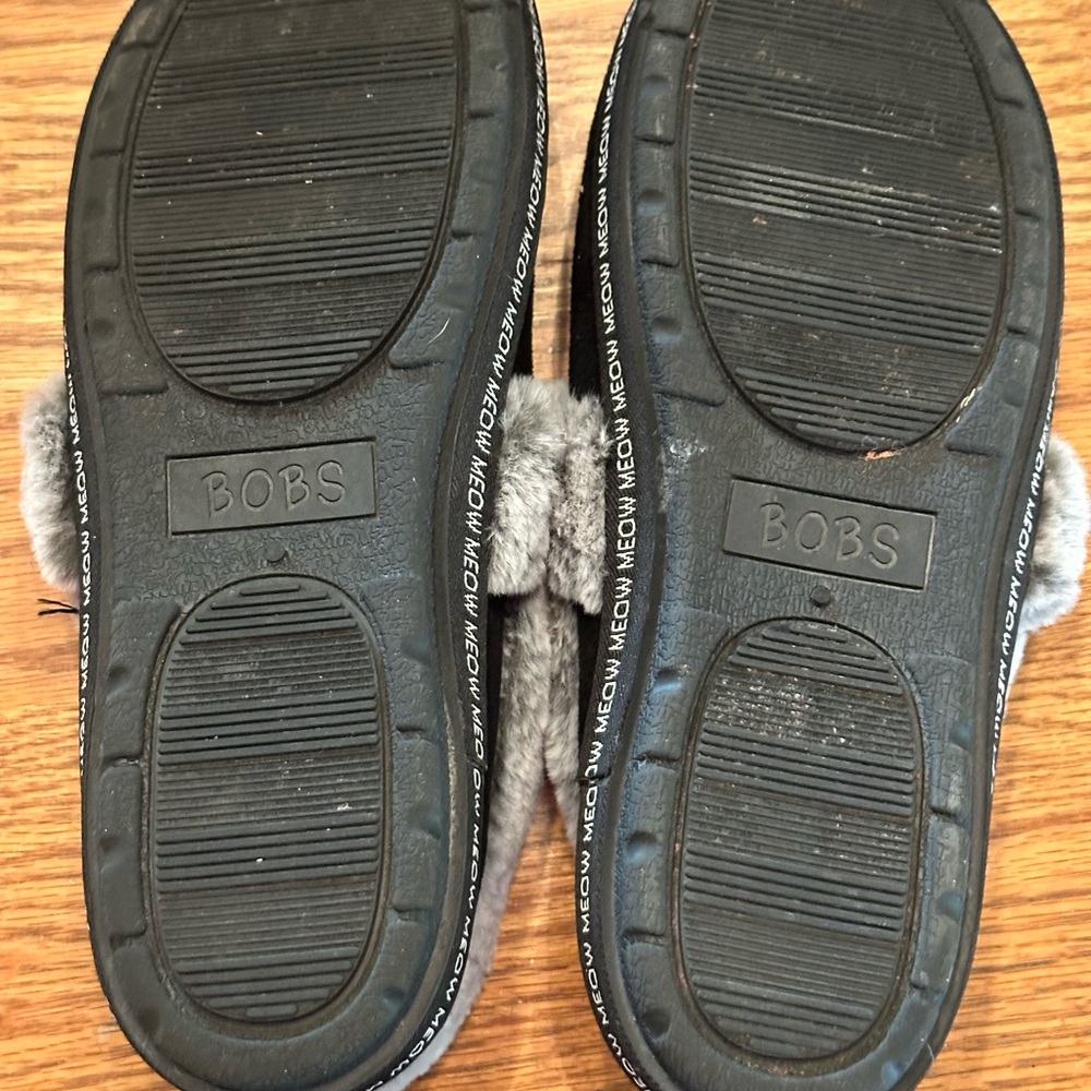 Skechers Slippers Bobs Women Memory Foam Meow Embroidered Black Cat Faux Fur 9 - Picture 7 of 7
